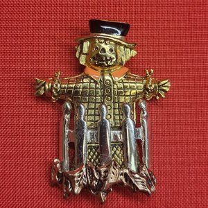 Vintage Scarecrow Halloween Enamel 3 D Brooch Pin